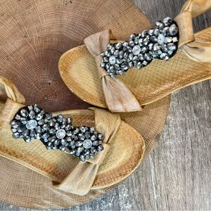 *Patrizia by Spring Step | Tan Pegacon Embellished T Strap Wedge Size 38/7.5-8